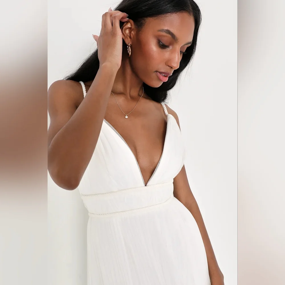 Lulus Sweet Goddess White Mesh Pleated Sleeveless Midi Dress - Picture 5 of 5